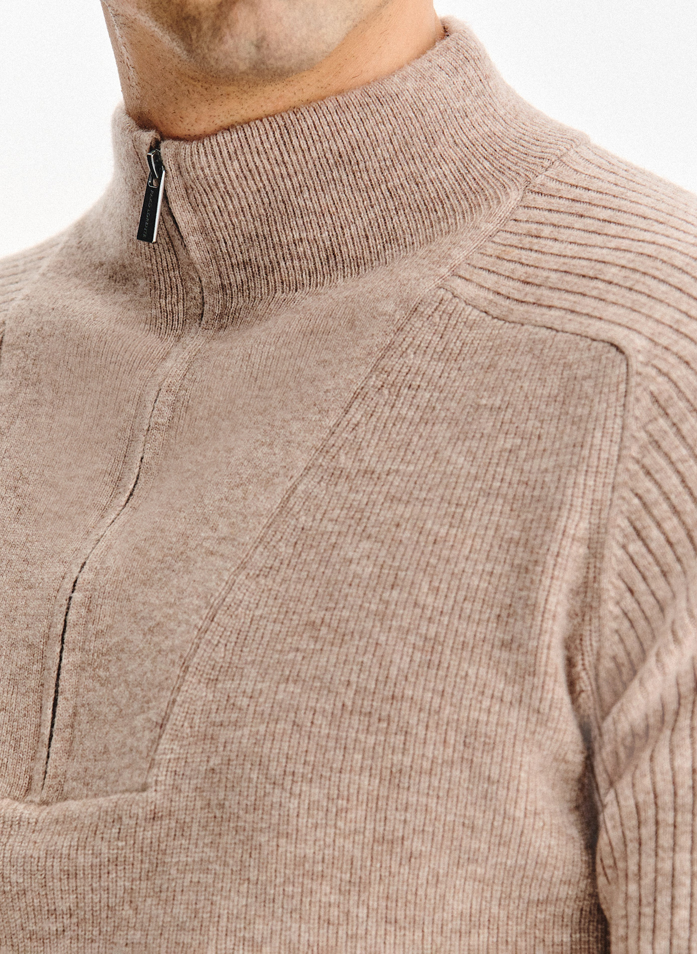 PAKO LORENTE - Beżowy sweter z rozpinaną stójką - Pako Lorente