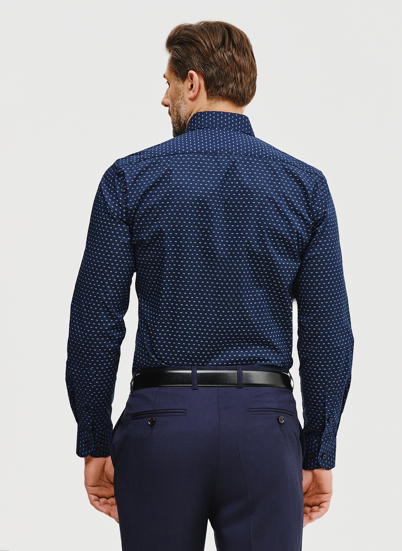 Granatowa koszula męska w mikrowzór - Pako Lorente
