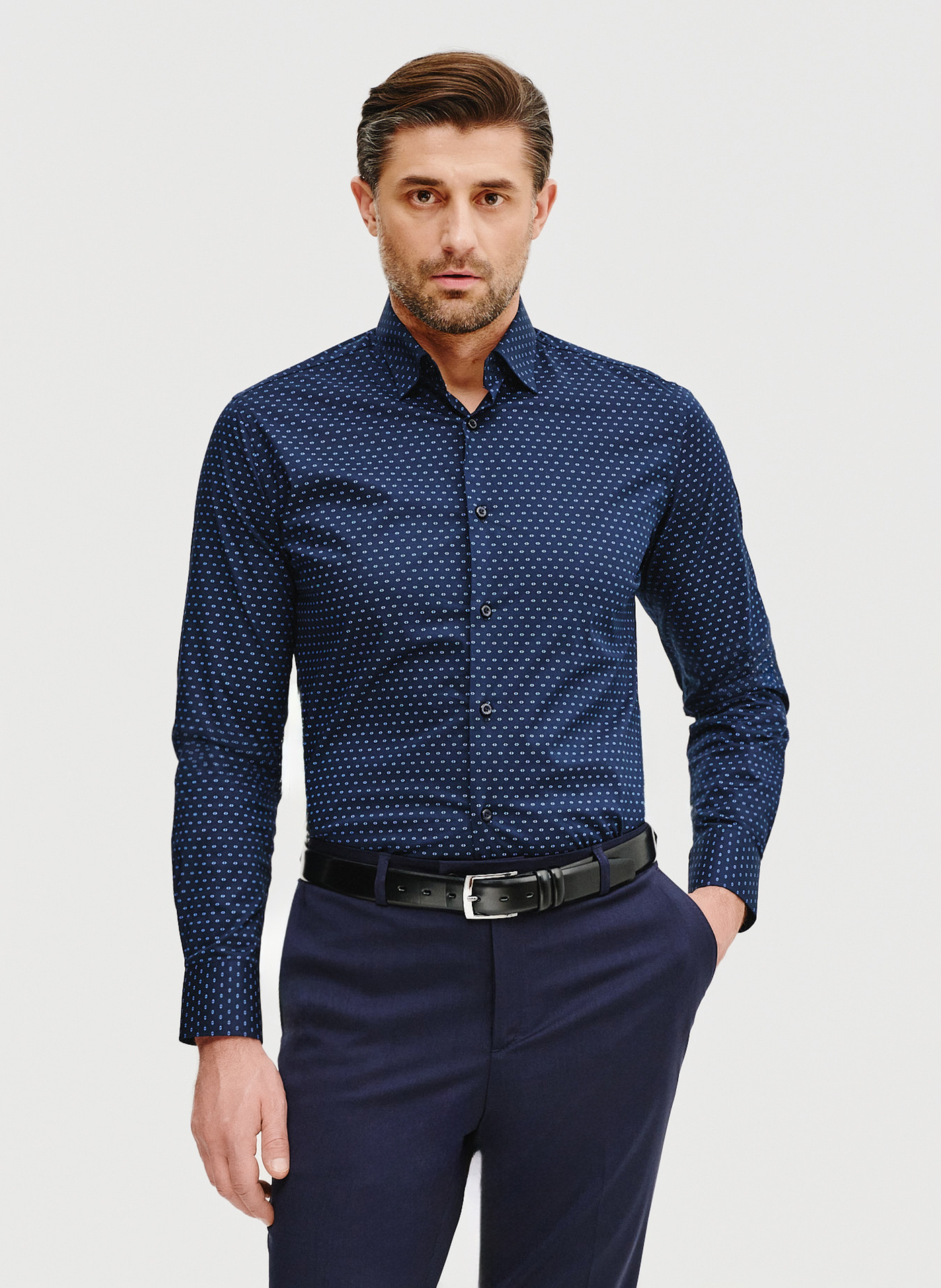 Granatowa koszula męska w mikrowzór - Pako Lorente