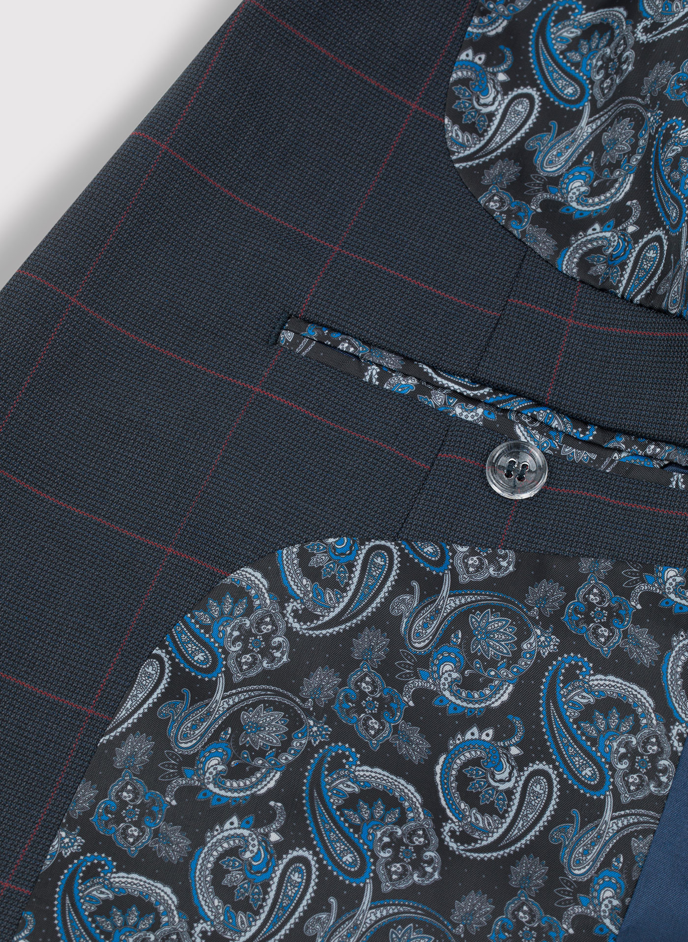 Granatowa marynarka garniturowa w bordową kratę Windowpane - Pako Lorente