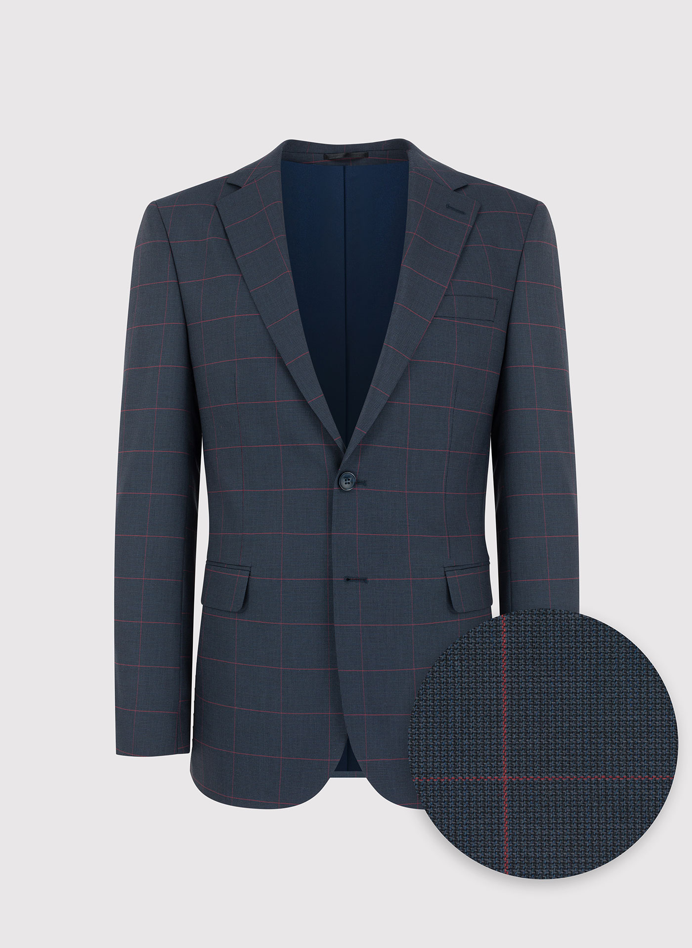 Granatowa marynarka garniturowa w bordową kratę Windowpane - Pako Lorente