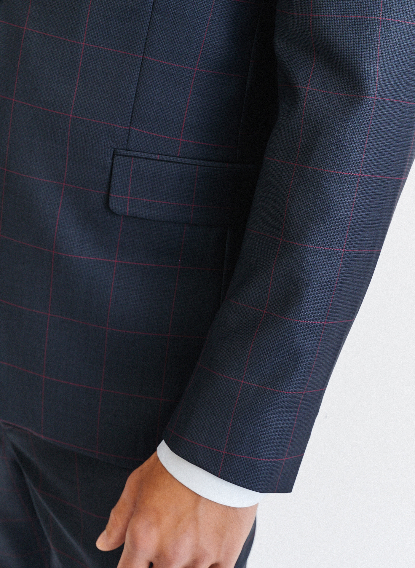 Granatowa marynarka garniturowa w bordową kratę Windowpane - Pako Lorente