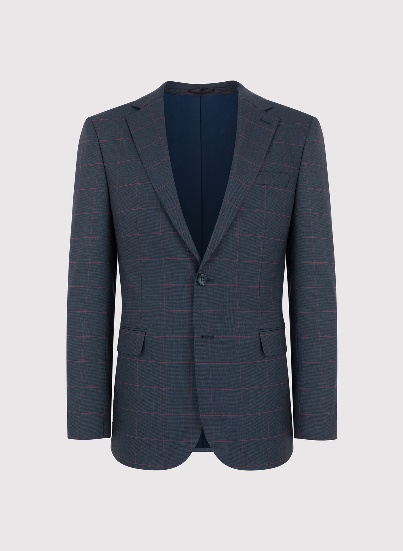 Granatowa marynarka garniturowa w bordową kratę Windowpane - Pako Lorente