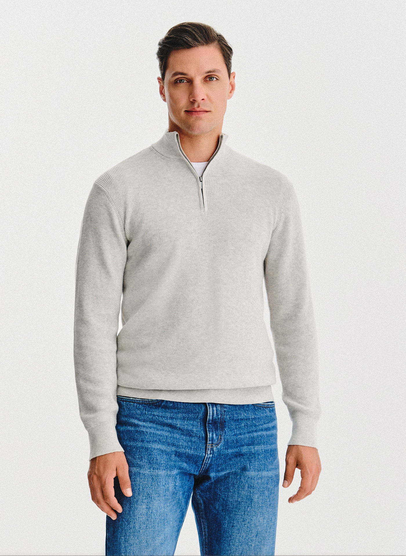 PAKO LORENTE- Szary sweter z rozpinaną stójką - Pako Lorente