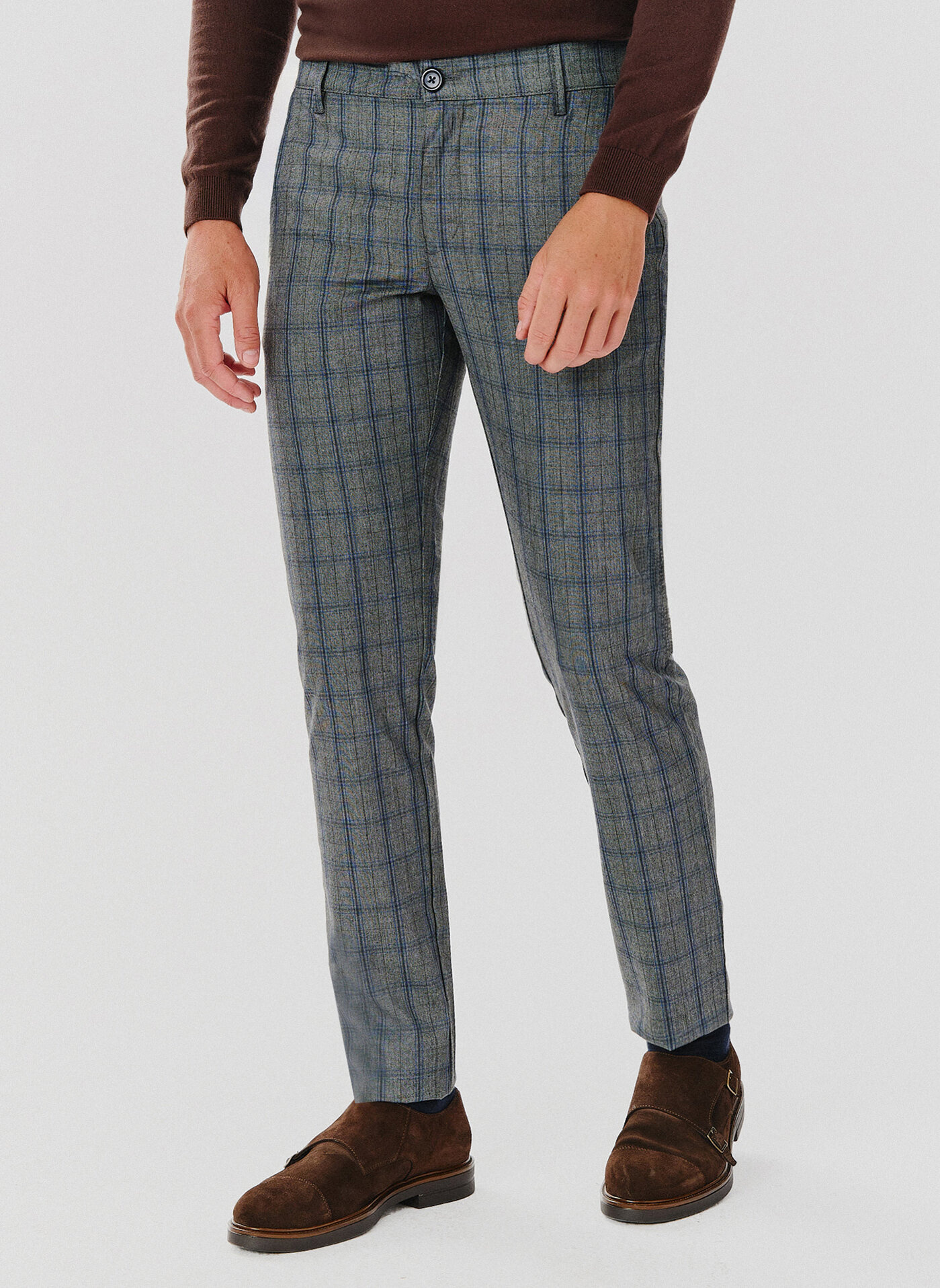 Szare spodnie męskie w niebieską kratę - Pako Lorente