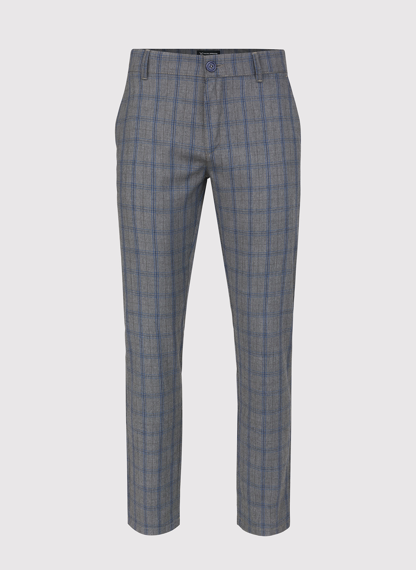 Szare spodnie męskie w niebieską kratę - Pako Lorente