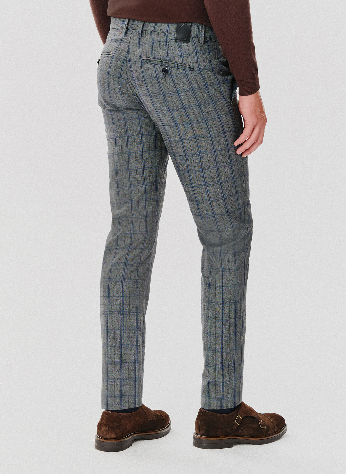 Szare spodnie męskie w niebieską kratę - Pako Lorente