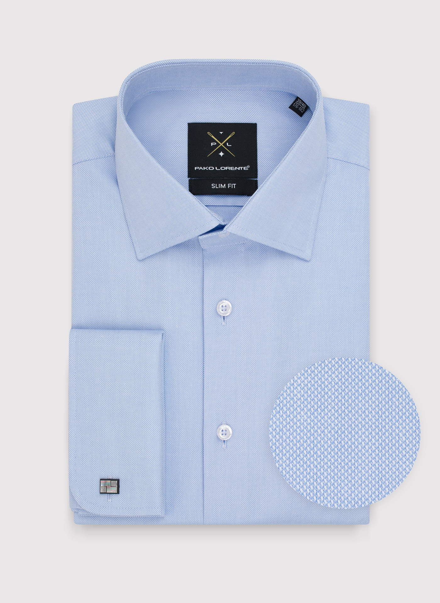 Niebieska bawełniana koszula męska na spinki - Pako Lorente