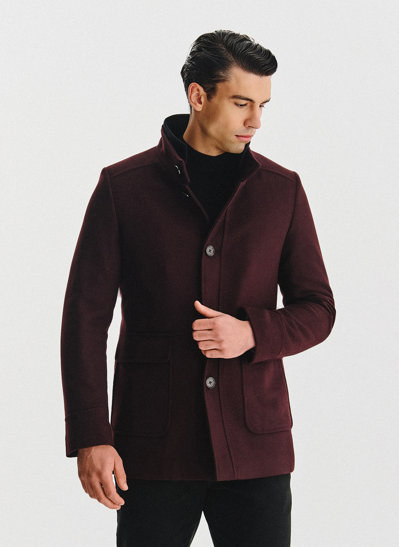 PAKO LORENTE - Bordowy płaszcz zapinany na guziki - Pako Lorente