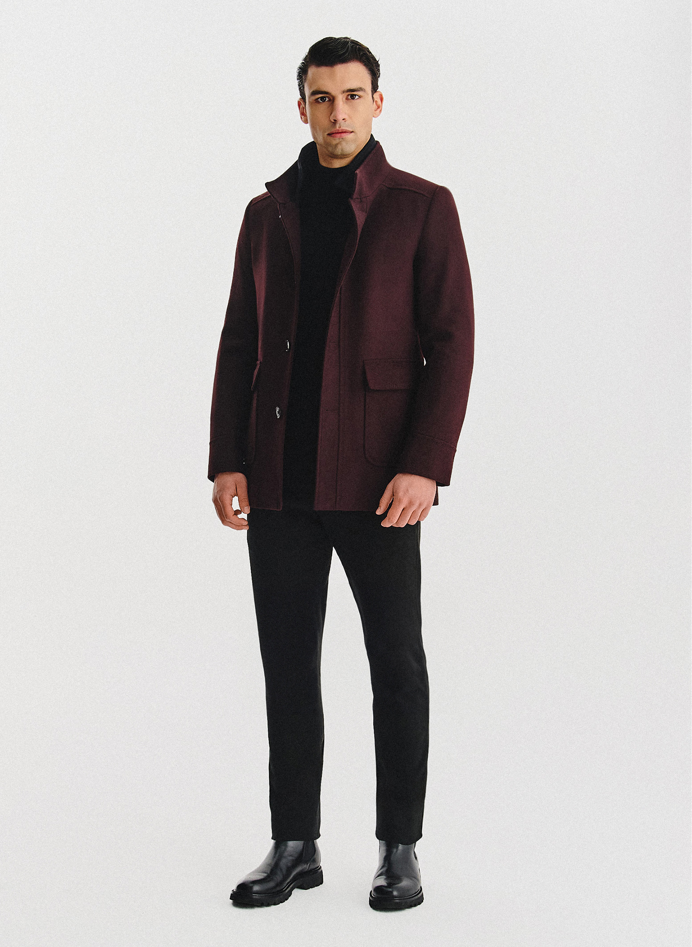 PAKO LORENTE - Bordowy płaszcz zapinany na guziki - Pako Lorente