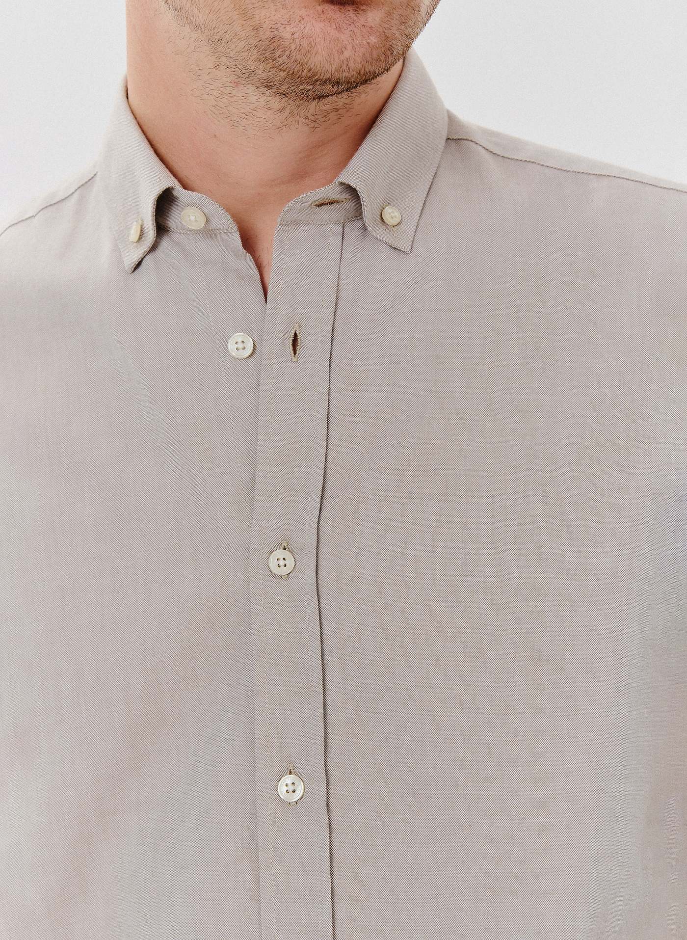 Gładka koszula męska beżowa długi rękaw - Pako Lorente