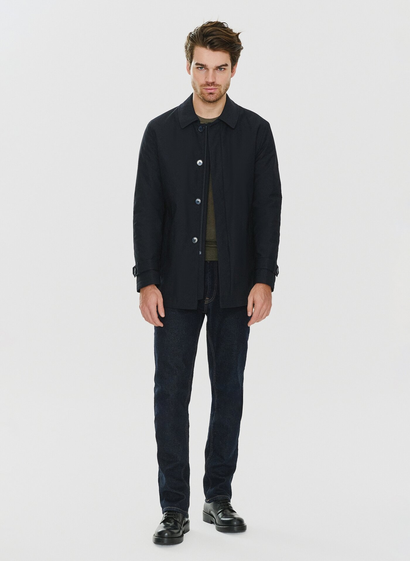 Granatowy przejściowy płaszcz męski P23WF-7X-010-G-0 - Pako Lorente - Pako Lorente