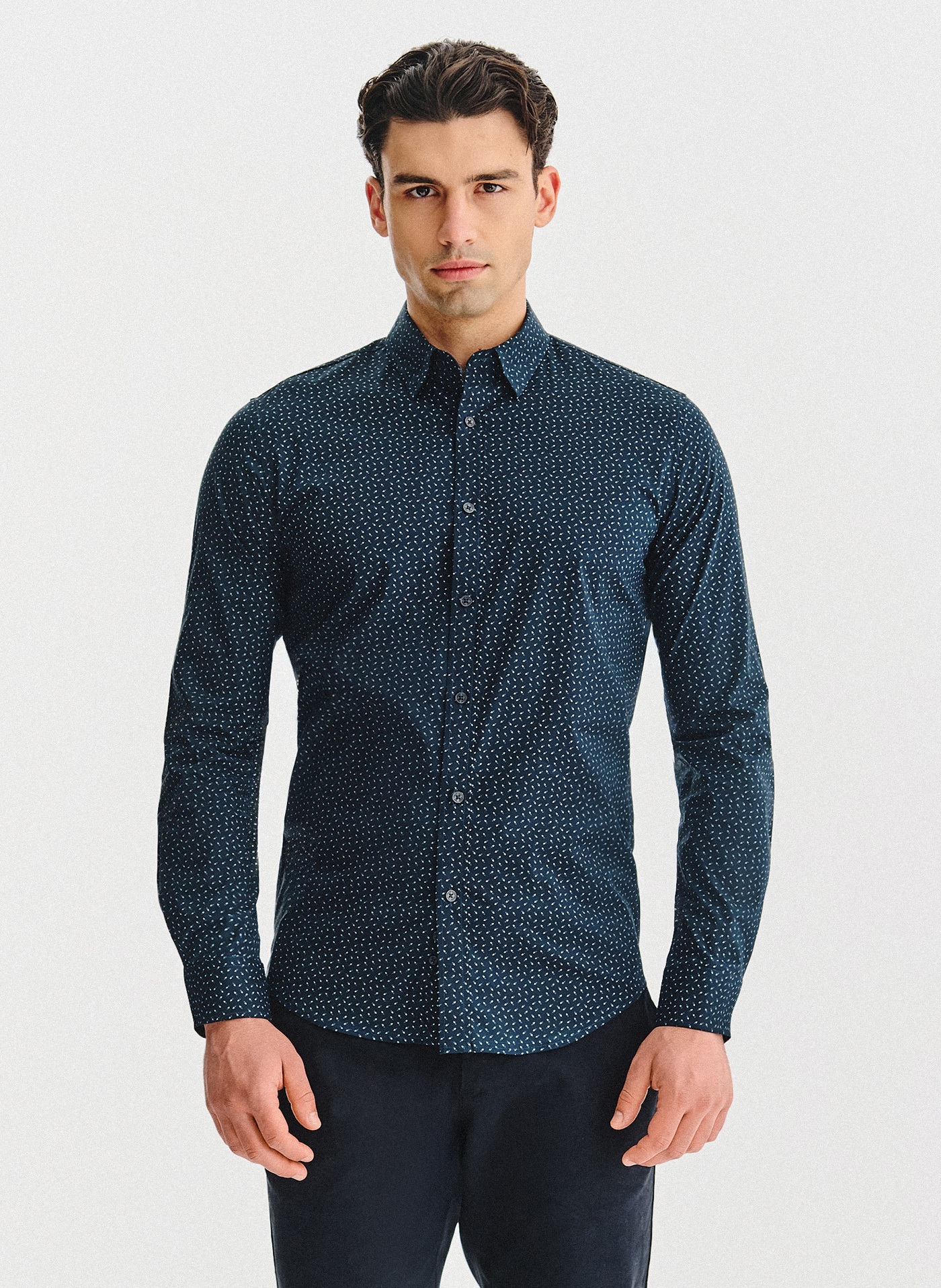 Granatowa koszula we wzór geometryczny - Pako Lorente