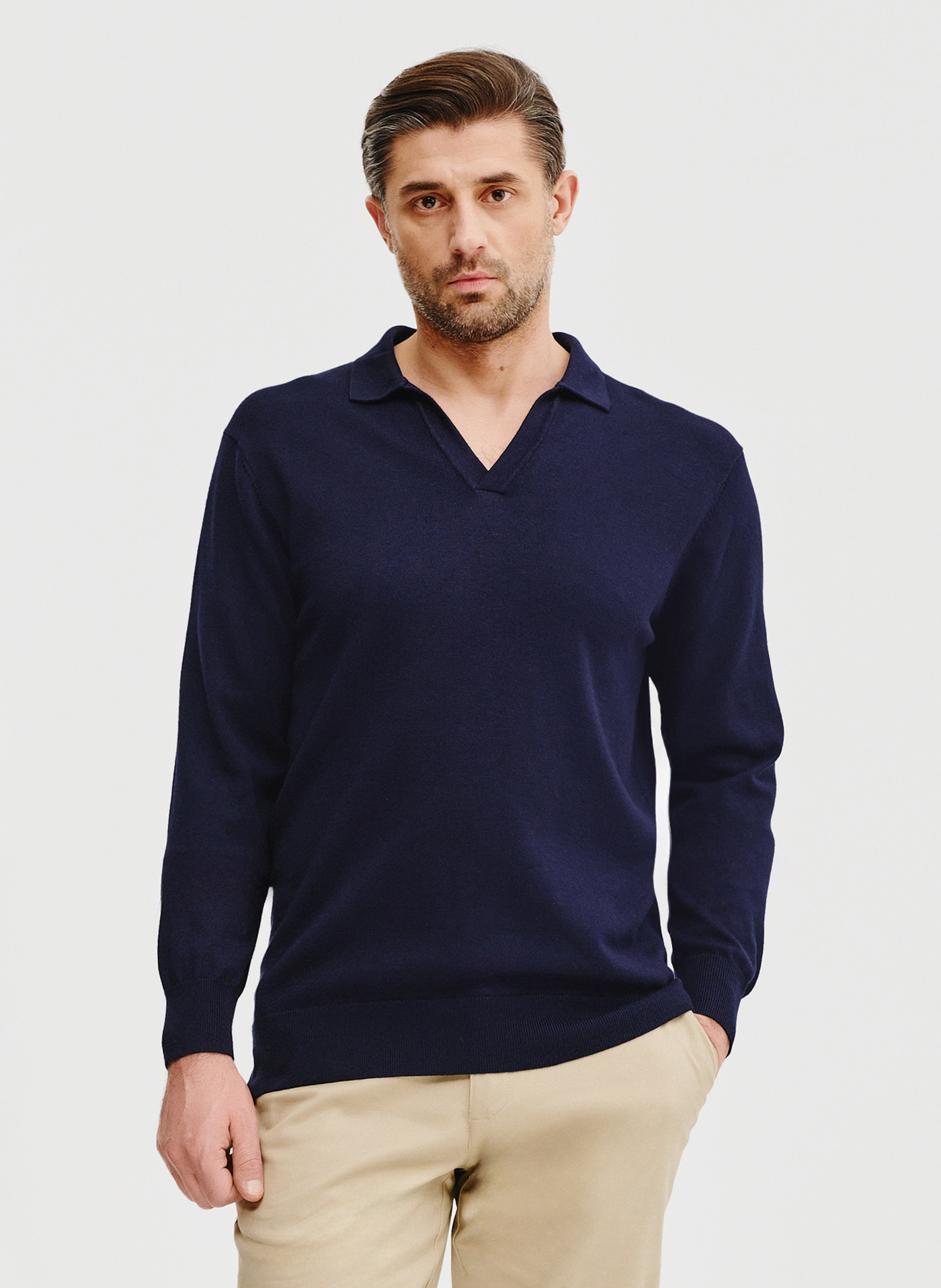 Męski sweter z kołnierzykiem polo - Pako Lorente
