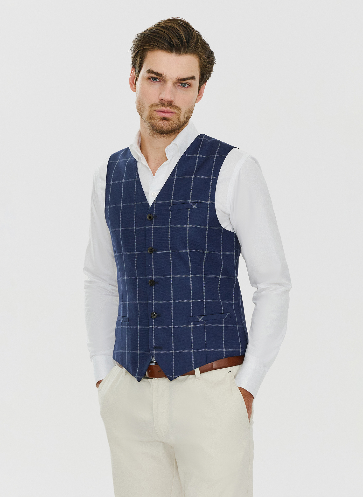 Granatowa kamizelka w jasną kratę - Pako Lorente