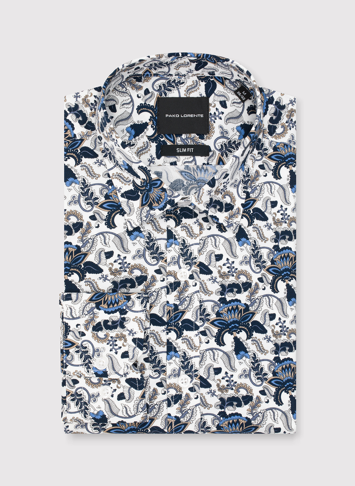 PAKO LORENTE - Biała koszula męska niebieskie kwiaty - Pako Lorente