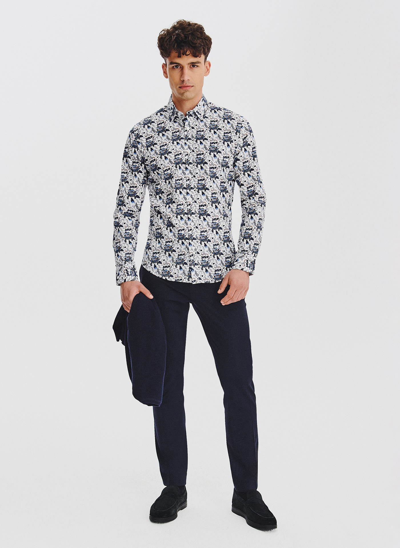 PAKO LORENTE - Biała koszula męska niebieskie kwiaty - Pako Lorente