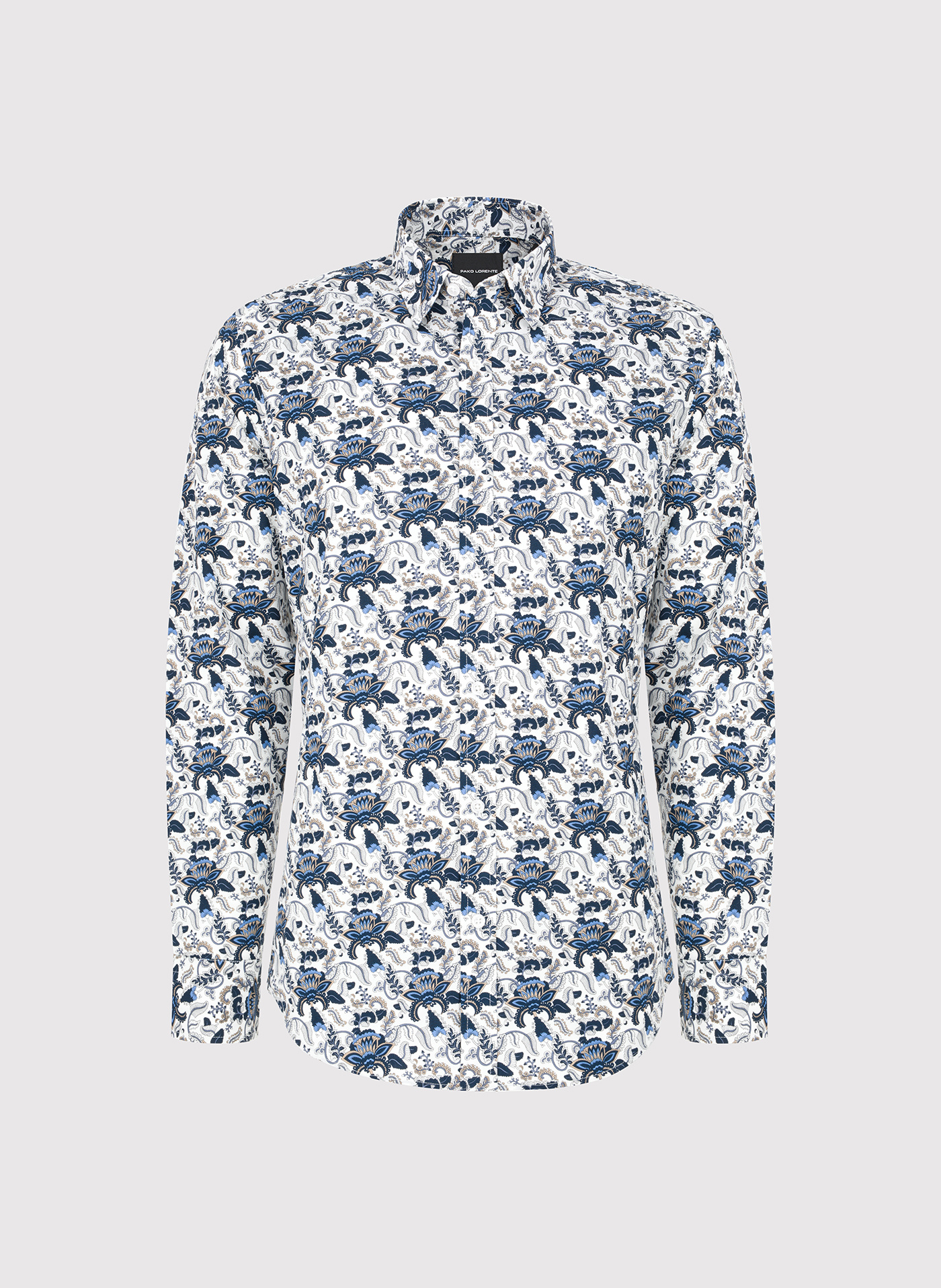 PAKO LORENTE - Biała koszula męska niebieskie kwiaty - Pako Lorente