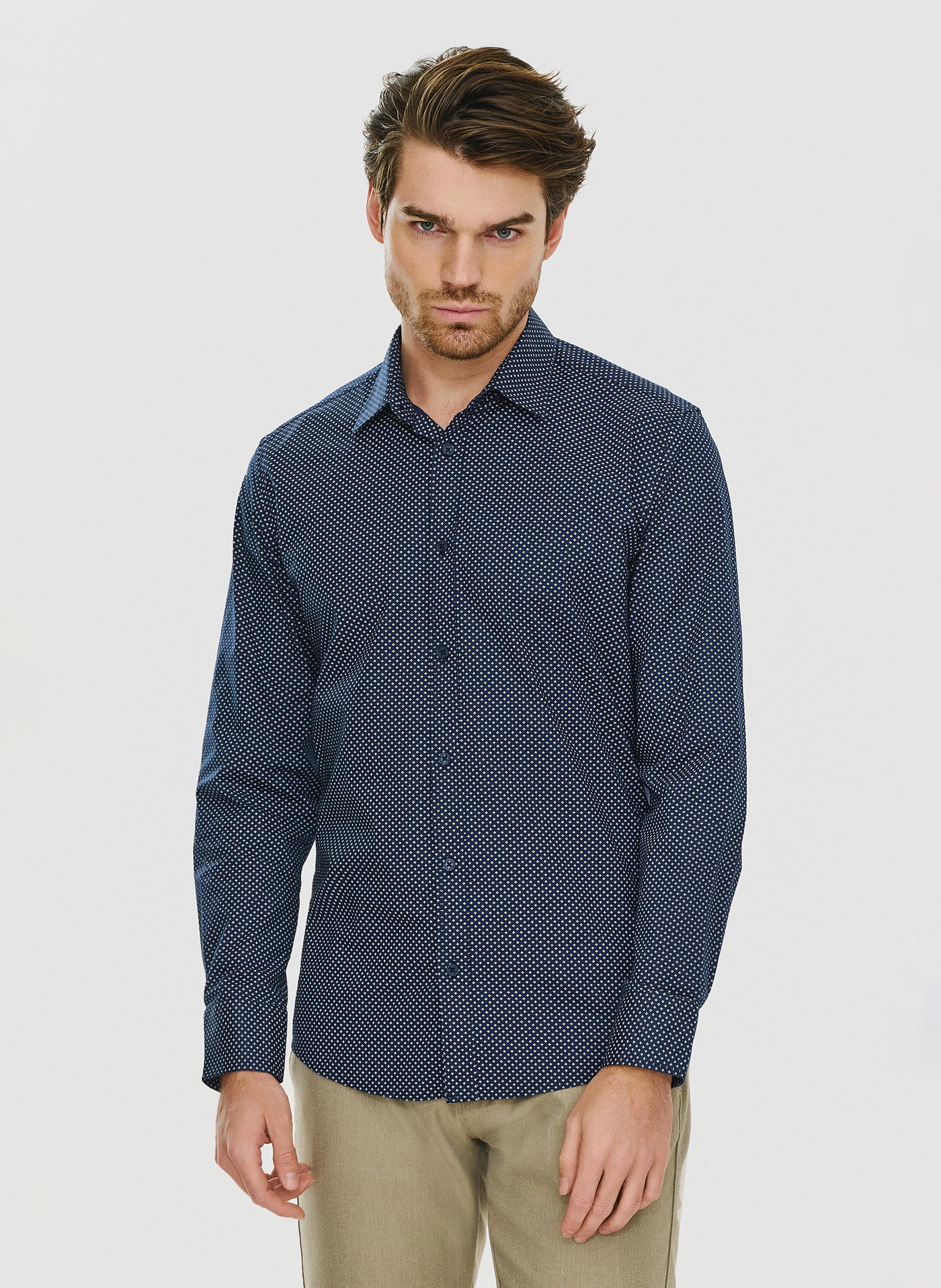 Granatowa koszula w drobny wzór P24SF-1X-027-G-S - Pako Lorente - Pako Lorente
