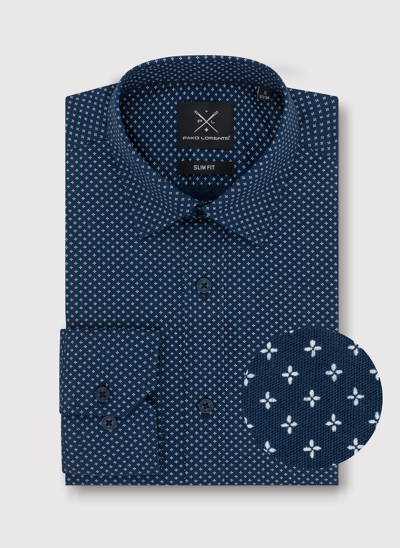 Granatowa koszula w drobny wzór P24SF-1X-027-G-S - Pako Lorente - Pako Lorente