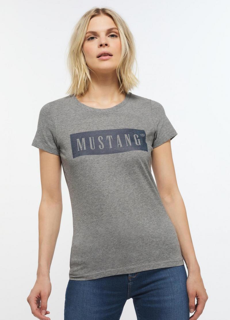 T-Shirt Damski Mustang Alina C Logo Koszulka Light Grey Melange 1013220 4141, XL