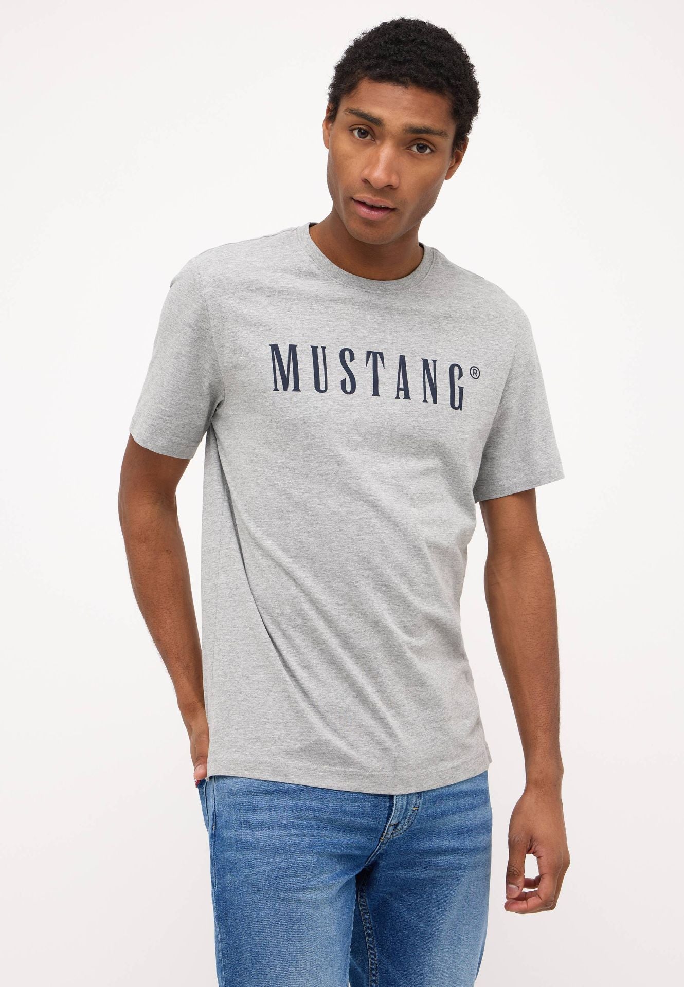 Męski T-Shirt Koszulka Mustang Style Austin Mid Grey Melange 1014695 4140, 5XL