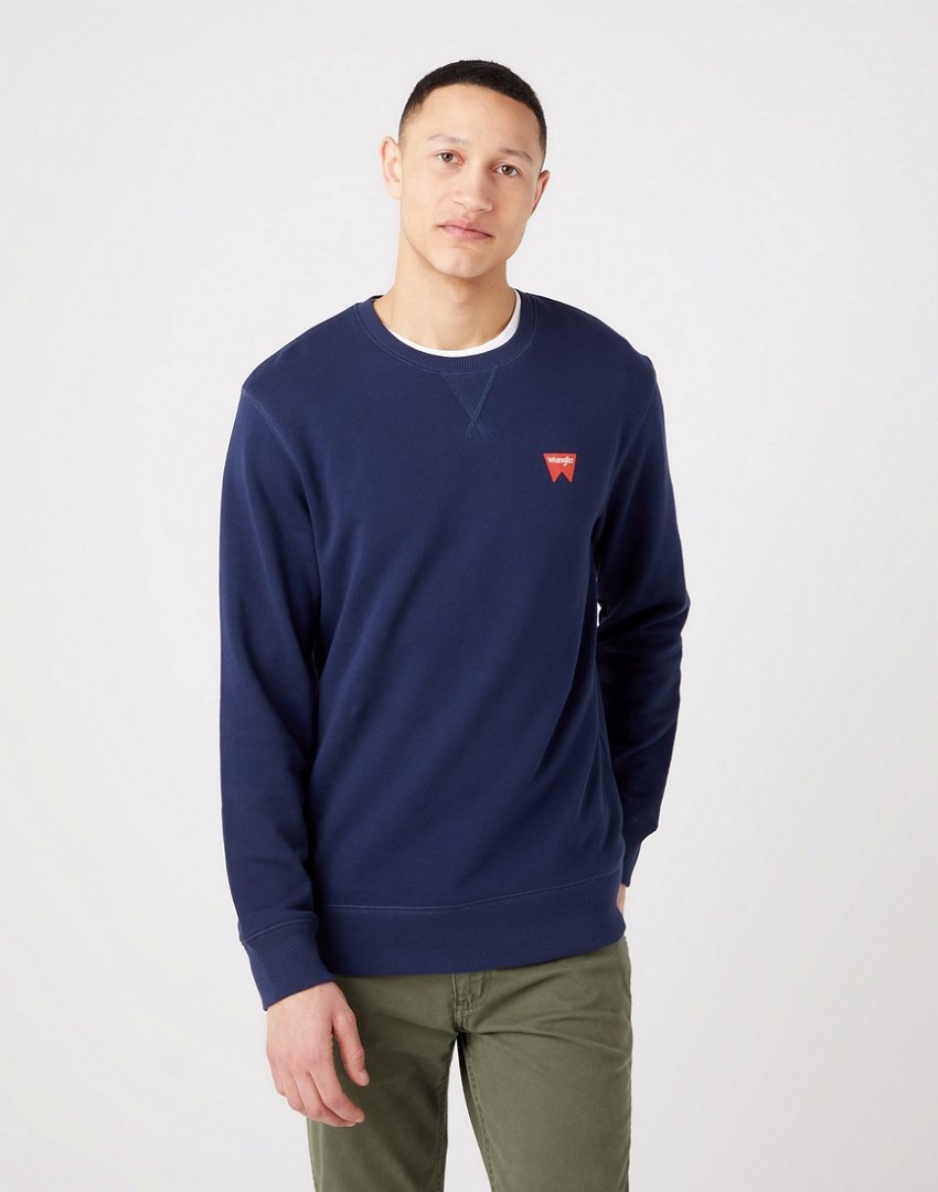 Bluza Męska Klasyczna Wrangler Sign Off Crew Logo Navy W661HA114 112320286, L