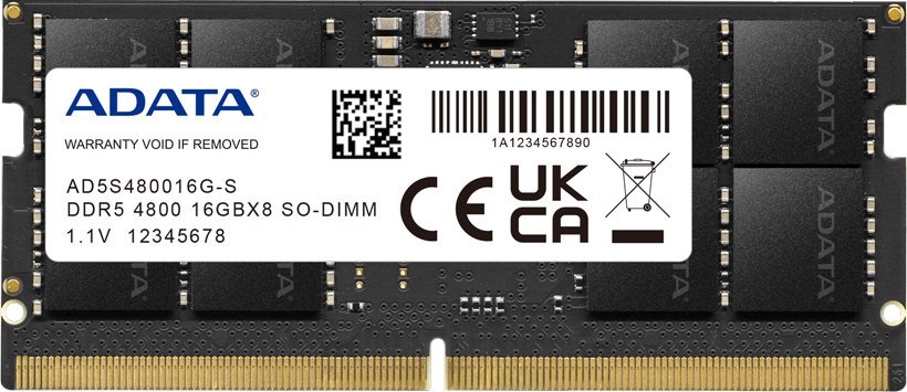 Pamięć do laptopa ADATA SODIMM, DDR5, 16 GB, 4800 MHz, CL40 (AD5S480016G-S)