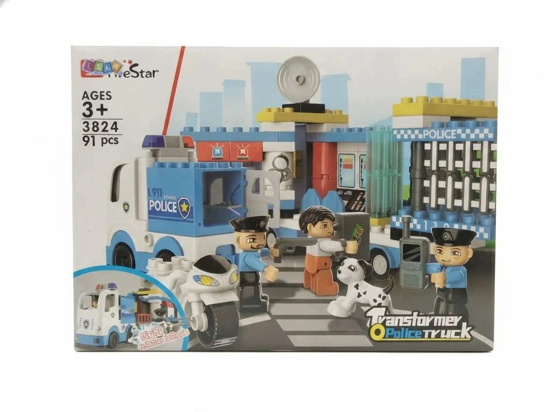 LeanToys Klocki konstrukcyjne policja ciężarówka motocykl figurki policjantów 91 el.