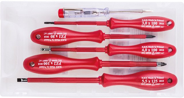 K&K Zestaw Wkrętaków Elektryka PZ 1000V 6szt Izolowane Śrubokręty VDE