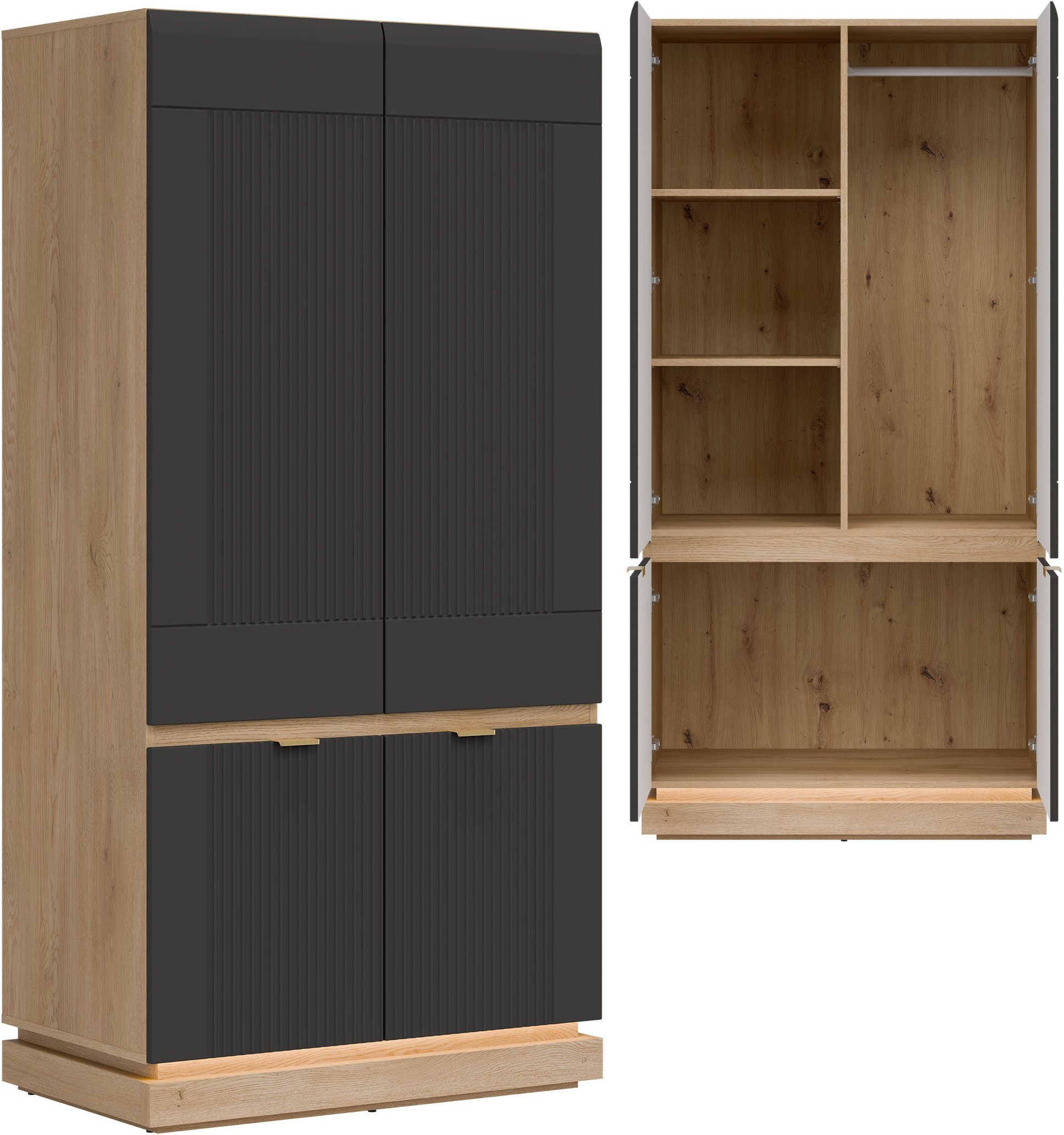 Szafa pokojowa uchylna na ubrania Dąb Cremona Antracyt MILTON ML08