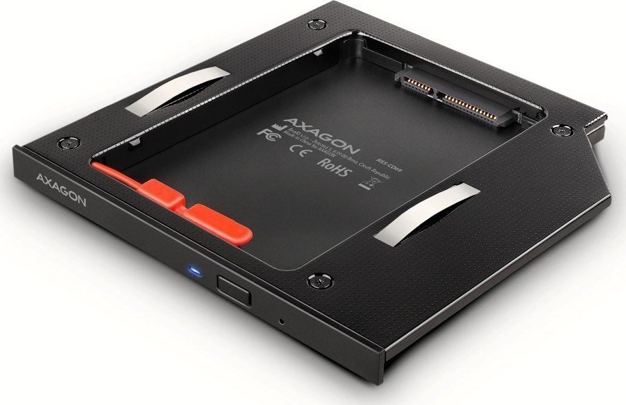 Kieszeń Axagon Ramka na 2,5" SSD-HDD do gniazda DVD, RSS-CD09, 9.5mm LED aluminium