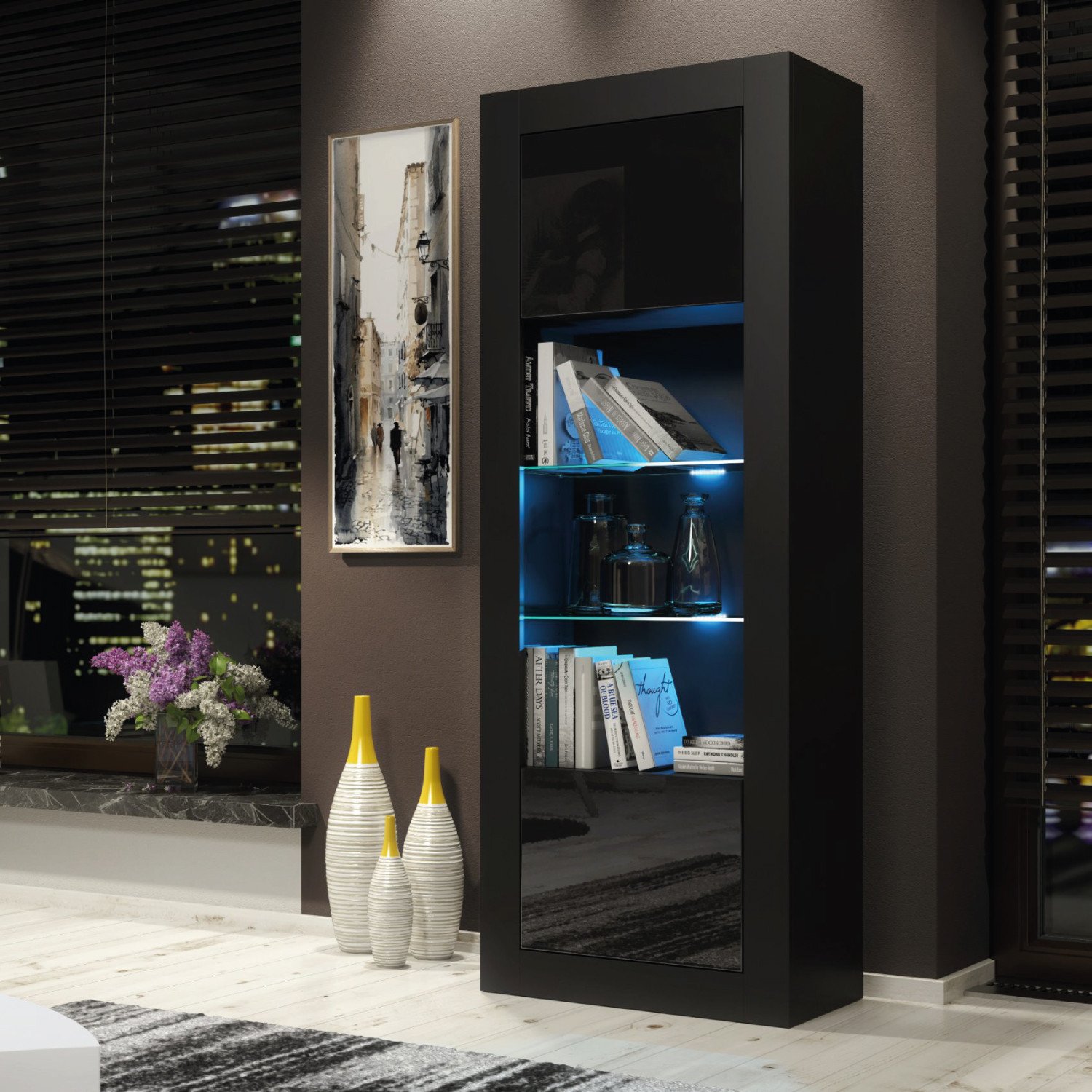 Witryna Illume 170cm ONE FURNITURE - Czarny Laminat & Połysk