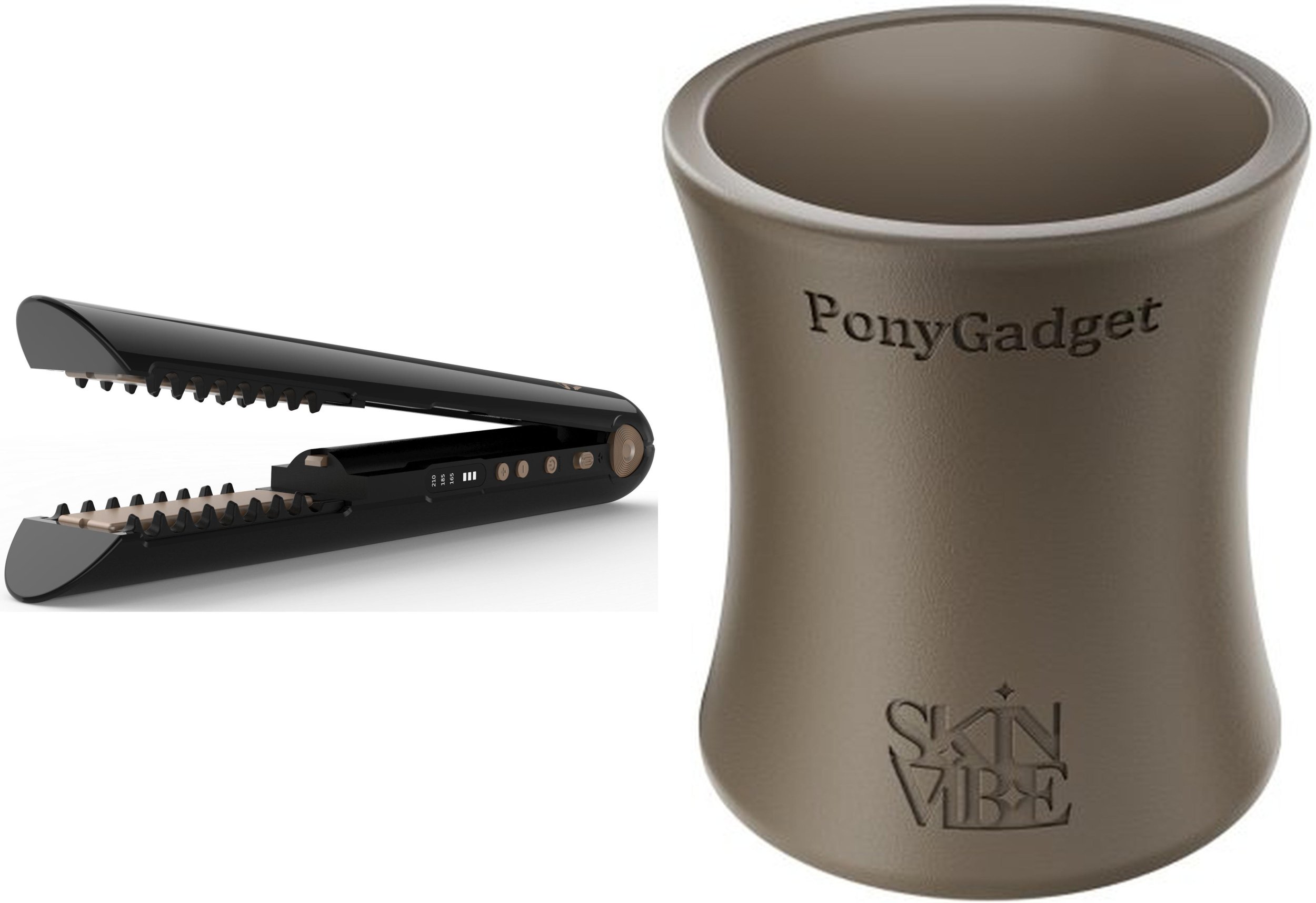 Prostownica SkinVibe SkinVibe Luna MiniWireless (SV-003BK) + SkinVibe PonyGadget - Guma do włosów, brązowa, XL (SV-006BR)