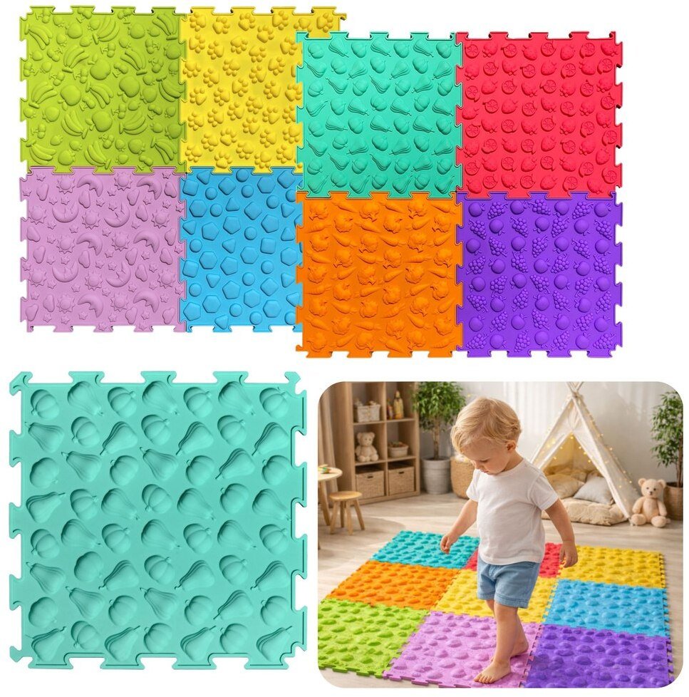 LeanToys Ścieżka Sensoryczna Puzzle Kafelki Różne Struktury Kolory 24,5 cm 10 szt. LEAN Toys (30652)...