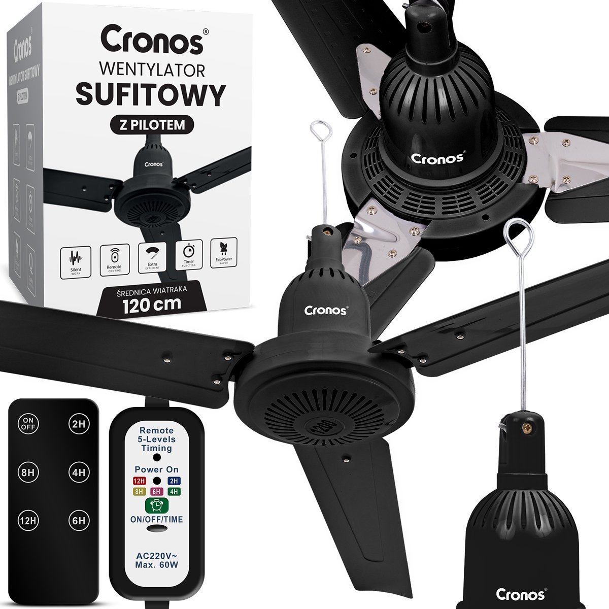 Wentylator Cronos Wentylator sufitowy Cronos FC11-120 120cm Czarny + pilot