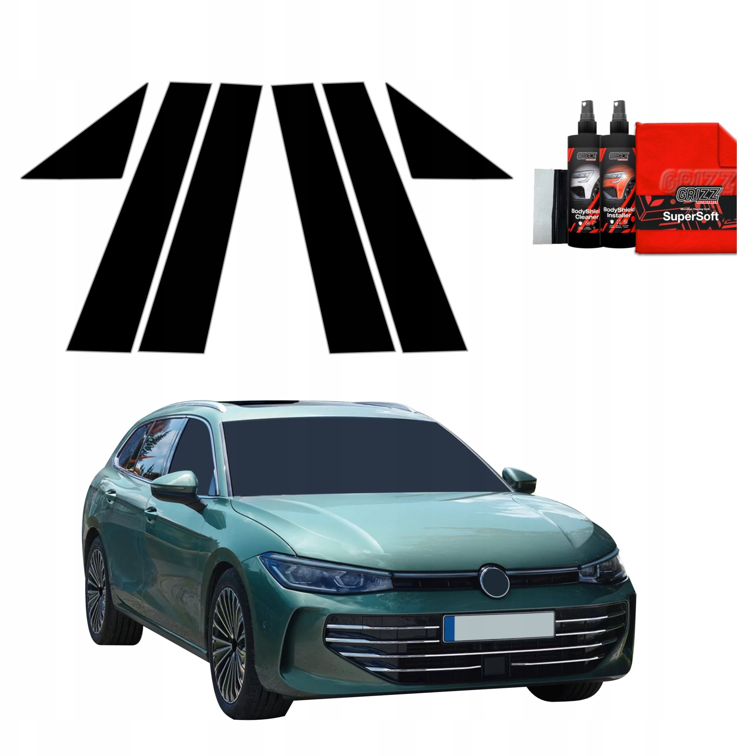 GrizzGlass Czarna folia na słupki GrizzGlass BodyShield do Volkswagen VW Passat B9 (2024-2025) [6w1]