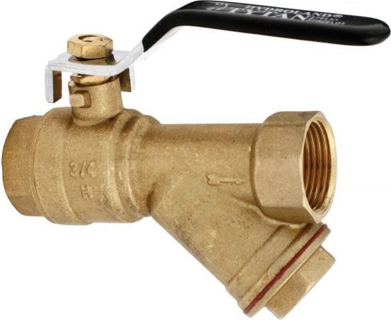 Hydroland Zawór kulowy Tytan z filtrem skośnym i dławikiem nakrętno-nakrętnym 3/4" (ZKWF-PP-20)