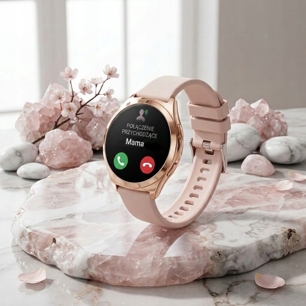 Smartwatch Rubicon Damski F56 rozmowy Bluetooth różowe złoto 2 paski IP68 (F56-1-NE)