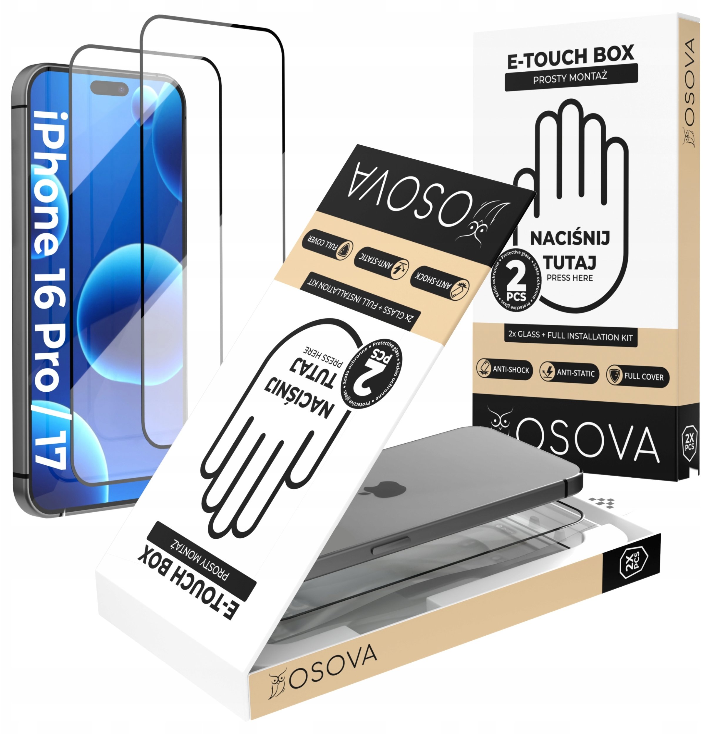 OSOVA SZKŁO HARTOWANE OSOVA do iPhone 16 Pro | 17 SZYBKA Z APLIKATOREM 2 sztuki