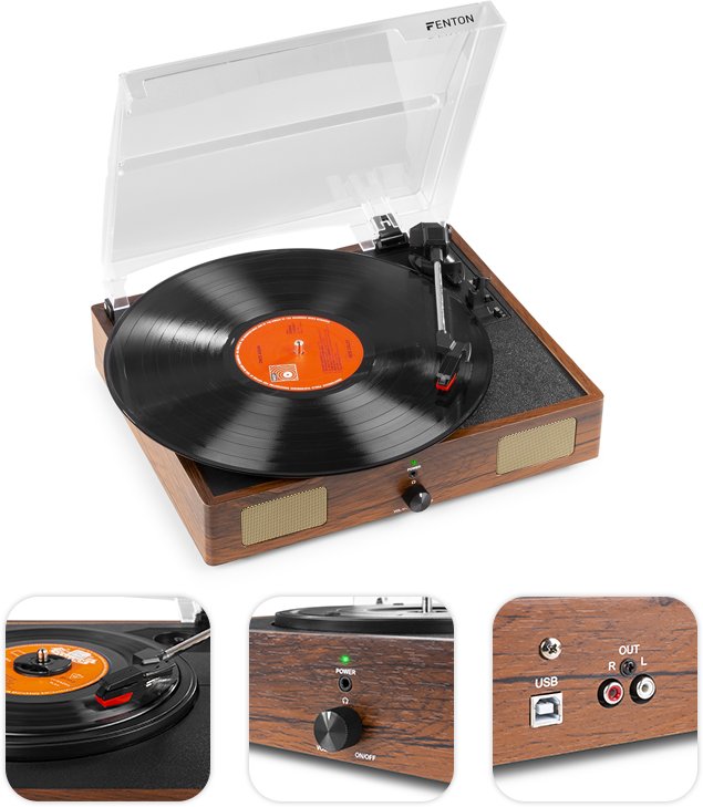 Gramofon Fenton Gramofon RP106W głośniki USB brązowy one size