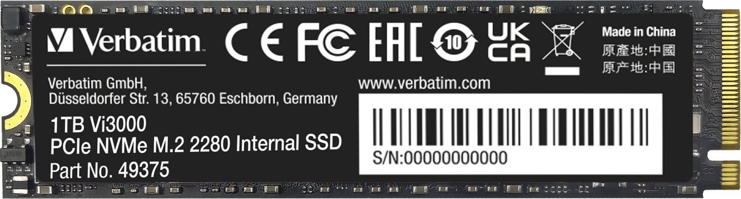 Dysk SSD Verbatim Vi3000 1TB M.2 2280 PCI-E x4 Gen3 NVMe (49375)