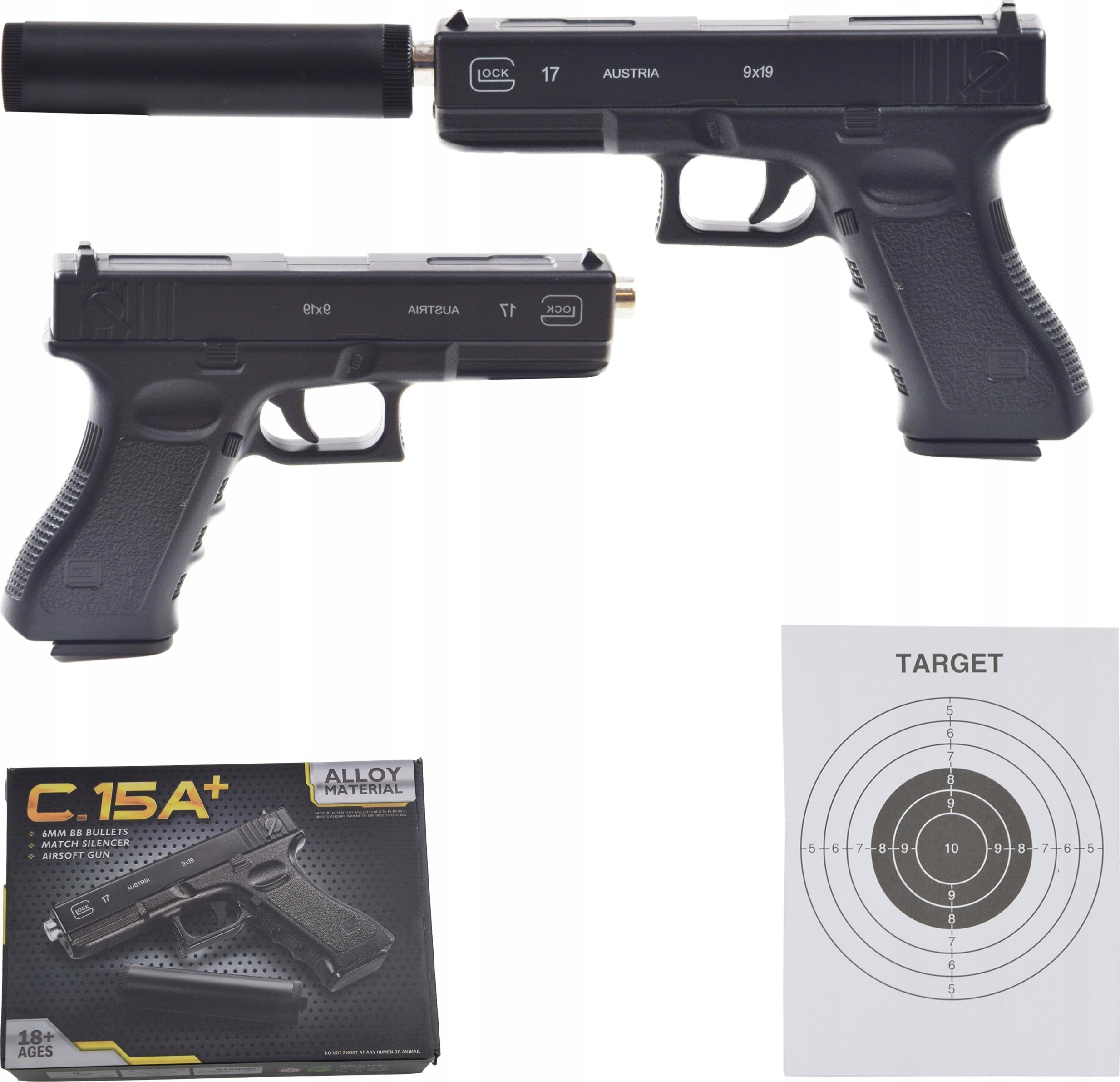 ASGames PISTOLET GLOCK METAL TŁUMIK NA KULKI REPLIKA ASG