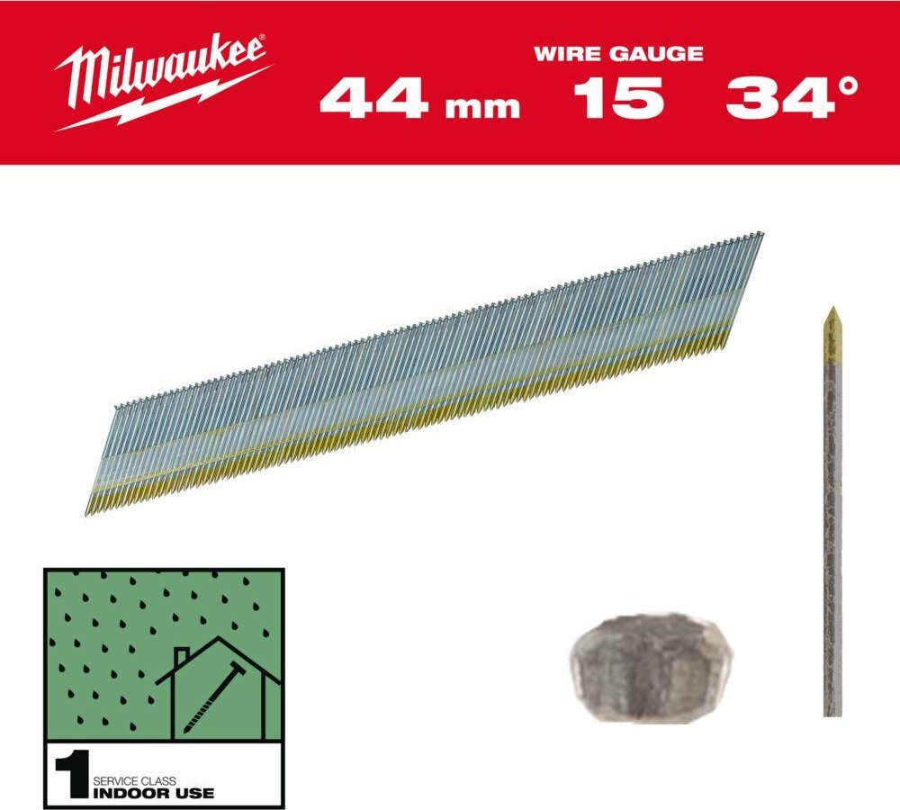 Milwaukee MILWAUKEE SZTYFTY WYKOŃCZENIOWE, 15G, GŁOWA TYPU D 44mm GALWANIZOWANE DO M18 CN15GA /2500szt.