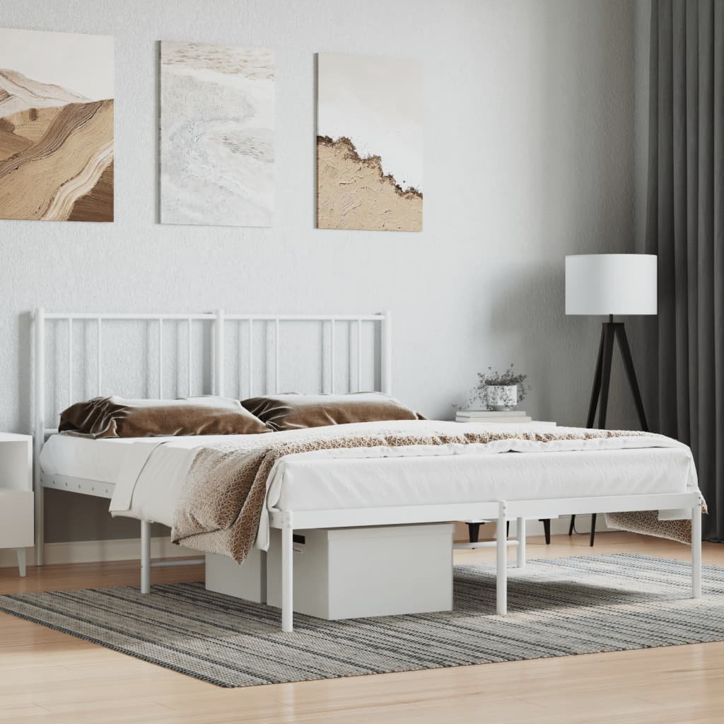 Фото - Ліжко VidaXL Metalowa rama łóżka z wezgłowiem, biała, 140x190 cm 