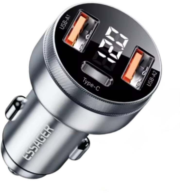 Ładowarka samochodowa ESSAGER 80W, wyświetlacz, 2 x USB A, 1 x USB C