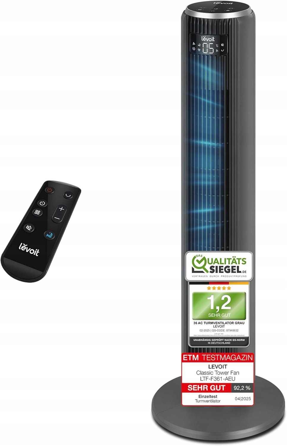 Levoit wentylator kolumnowy z pilotem zdalnego sterowania 5prędkości 4tryby