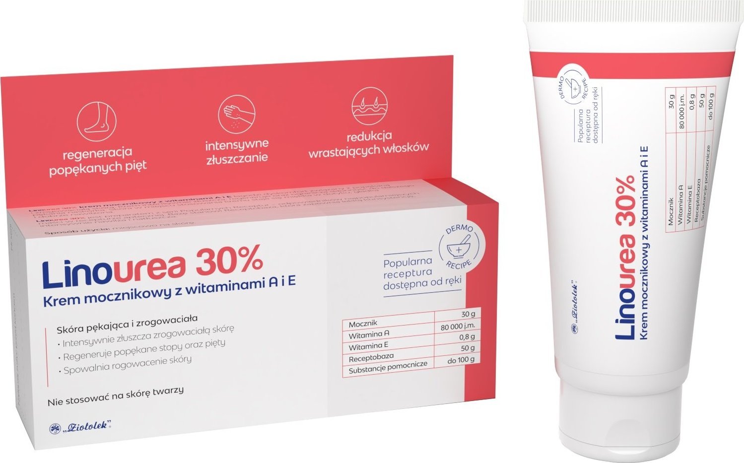 Linourea 30% krem mocznikowy z witaminą A i E 50g - Długi termin ważności!