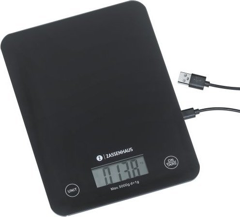 Waga kuchenna Zassenhaus Elektroniczna waga kuchenna, ładowana przez usb, 21,5 x 16 cm, czarna / Zas...