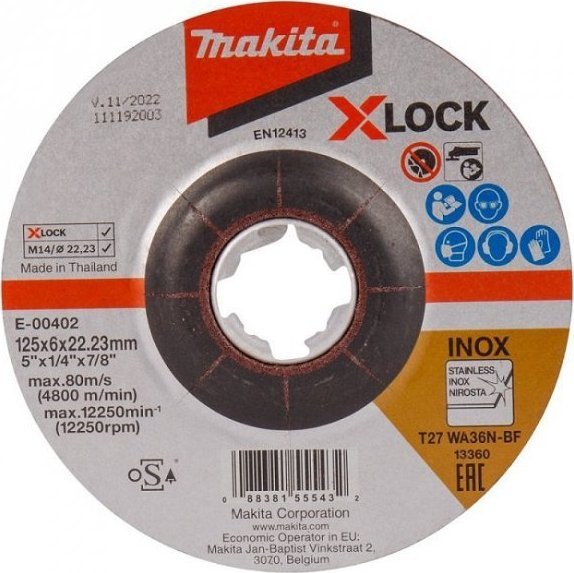 Makita TARCZA SZLIFIERSKA DO METALU 125*6*22MM X-LOCK WA36N